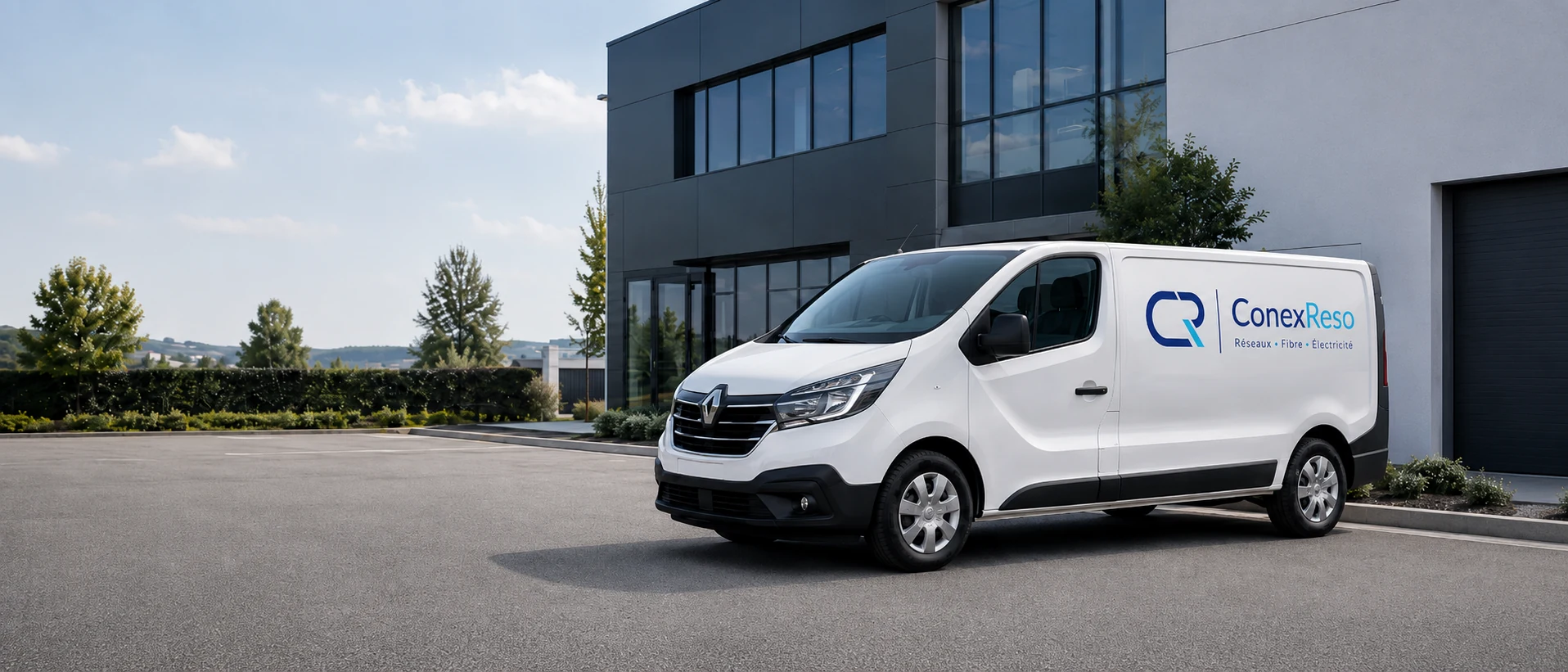 Renault Trafic ConexReso devant un bâtiment professionnel moderne